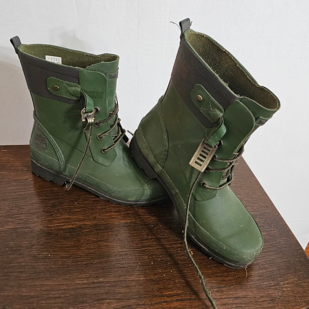 Timberland Womens Green Rubber Lace Up Rain Boots 3813R Size 6